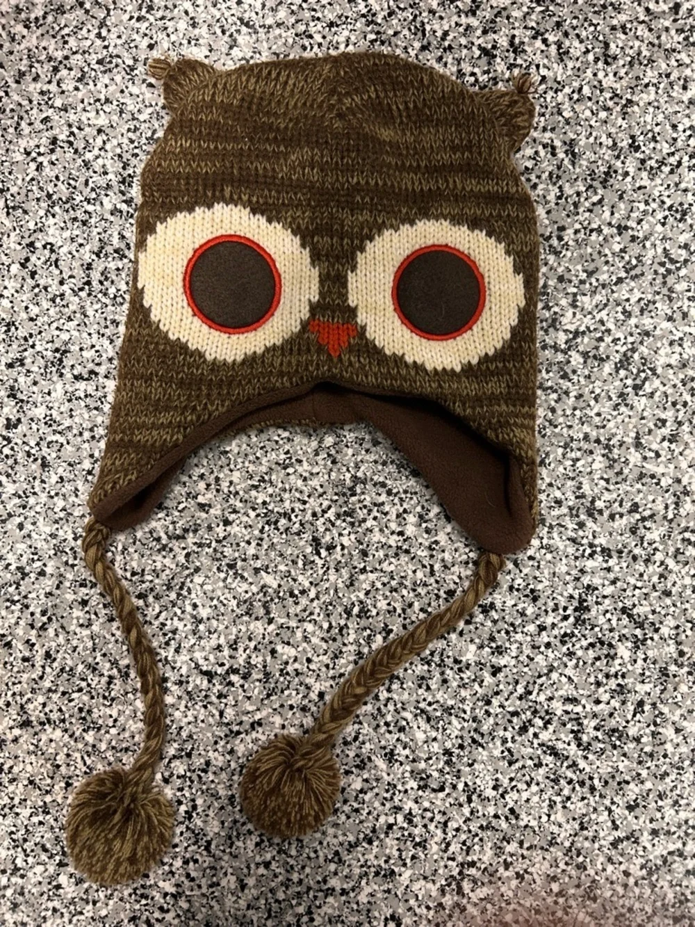 Source Unknown Brown Owl Knit Earflap Hat with Orange Accents